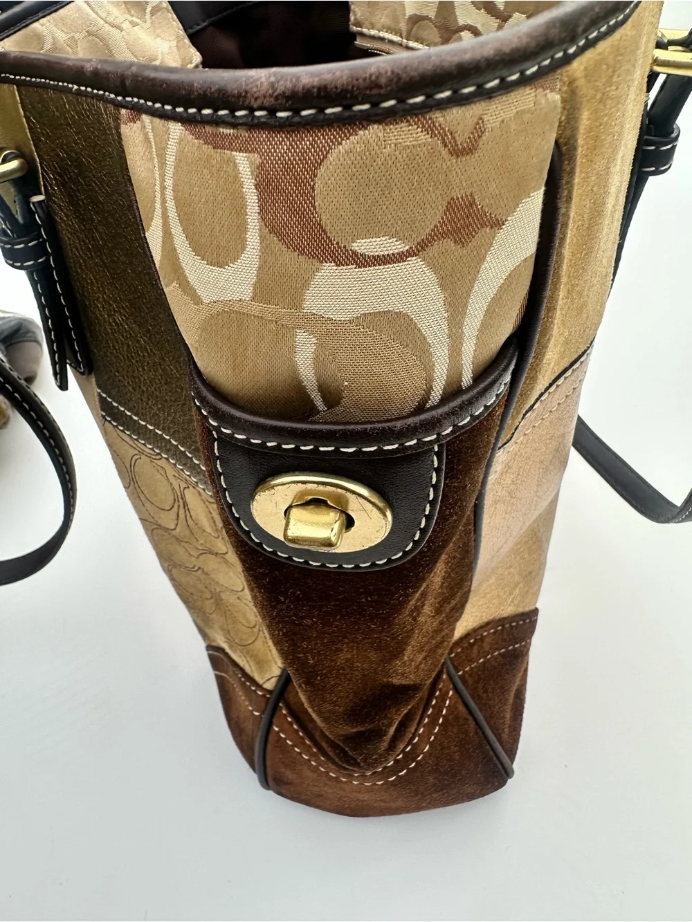 Coach Patchwork Leather Tote Bag in Brown/Tan